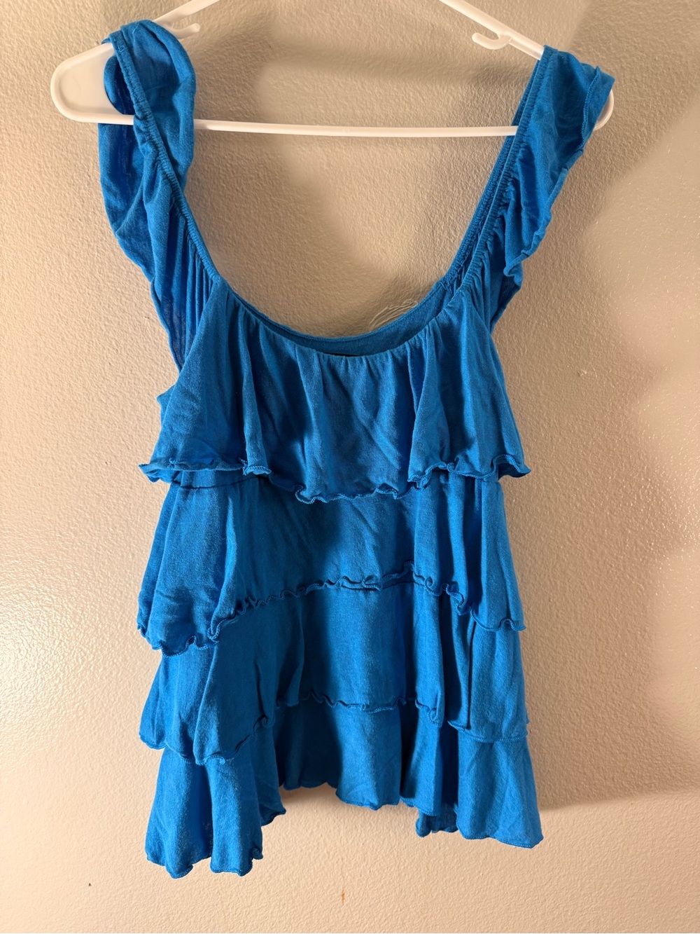 Express XS Blue Tiered Ruffle Sleeveless Tank Top Boho Flowy Layered Women’s